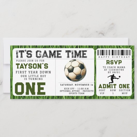 サッカー1年目を終える1歳の誕生日チケット 招待状 (正面)