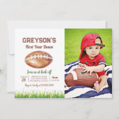 サッカー1年目を終える1歳の誕生日パーティー写真 招待状 (正面)