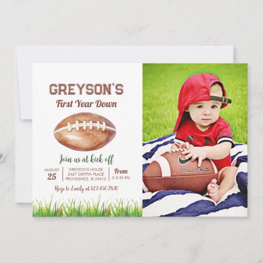 サッカー1年目を終える1歳の誕生日パーティー写真 招待状 (正面)