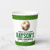 サッカー1年目を終える1歳の誕生日パーティー 紙コップ (裏面)