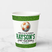 サッカー1年目を終える1歳の誕生日パーティー 紙コップ (正面)