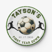 サッカー1年目を終える1歳の誕生日紙 ペーパープレート (正面)