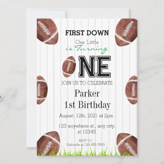 サッカー1年目ダウン誕生日招待状 招待状 (正面)