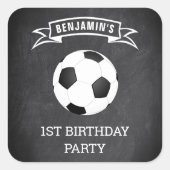 サッカー1歳の誕生日パーティーのお返しステッカー スクエアシール (正面)