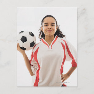 サッカー10代のボールを手に持つ女の子,ポートレート ポストカード