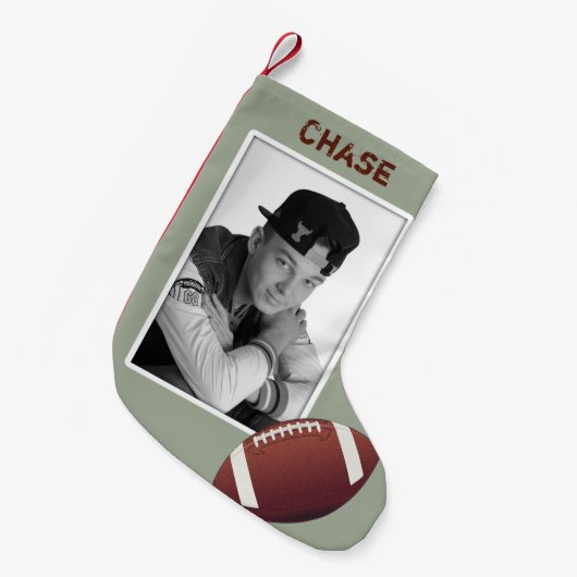 サッカー10代の少年の写真クリスマスストッキング スモールクリスマスストッキング (正面 (吊り時))