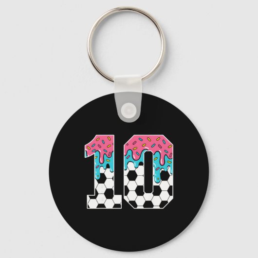 サッカー10歳アイスドリップ10歳の誕生日おめでとう キーホルダー (正面)