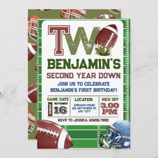サッカー2年目のダウン誕生日 招待状 (正面/裏面)