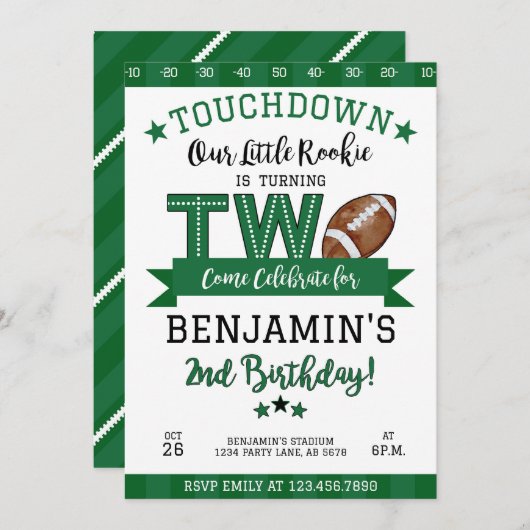 サッカー2nd誕生日招待状ホワイト 招待状 (正面/裏面)