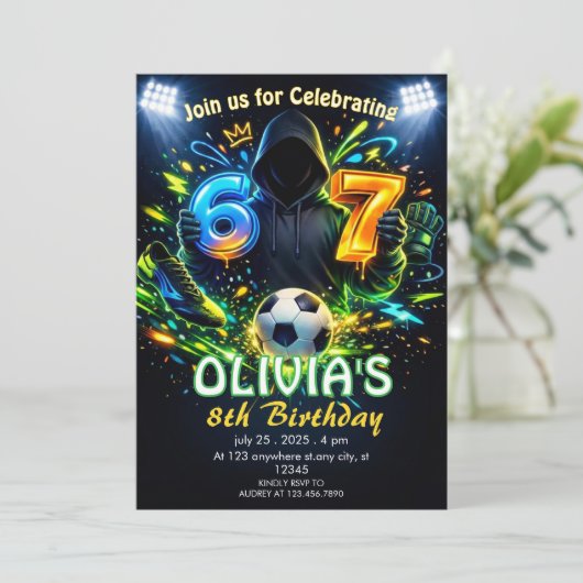 サッカー6~7歳 誕生日おめでとう サッカーテーマ 招待状 (スタンド正面)