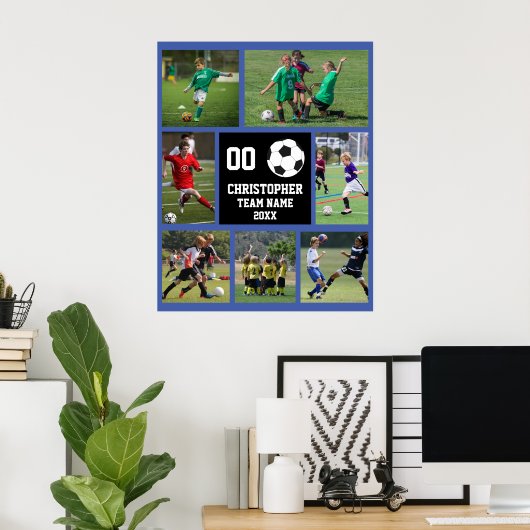 サッカー7の写真コラージュ – 名前、チーム、年 ポスター (ホームオフィス)