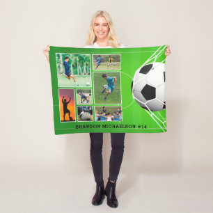 サッカー7フォトコラージュパーソナライズされた フリースブランケット