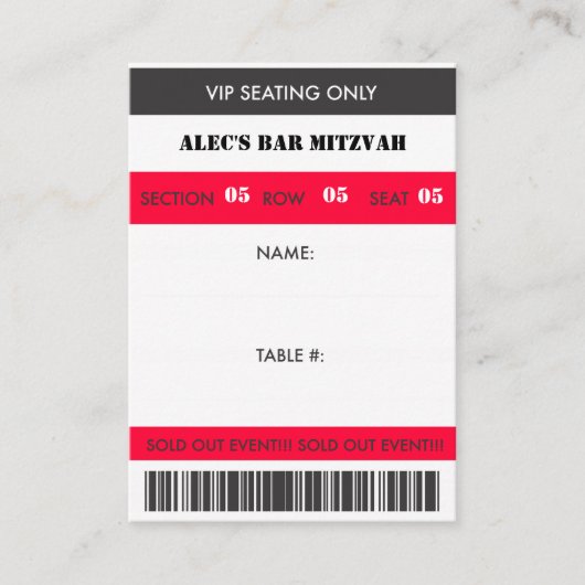 サッカー（ばちゃばちゃ）跳ねるVIPシーティングエスコートチケット プレイスカード (正面)