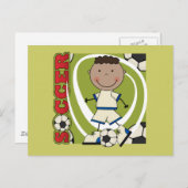 サッカー – アフリカ系アメリカ人男の子のTシャツと贈り物 ポストカード (正面/裏面)