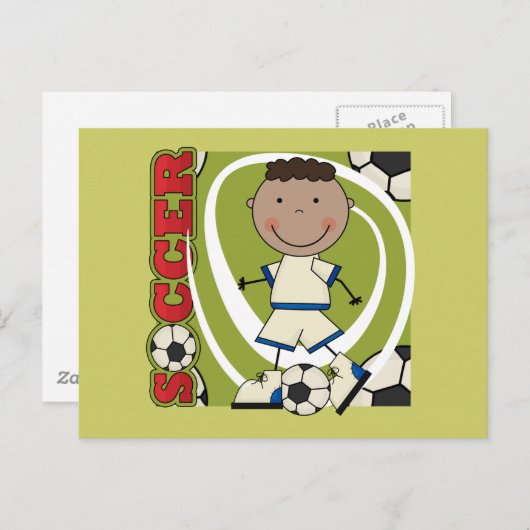 サッカー – アフリカ系アメリカ人男の子のTシャツと贈り物 ポストカード (正面/裏面)