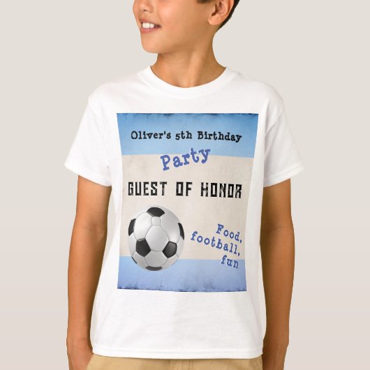 サッカー キッズ パーティー 青色 名前入り ゲスト・オブ・オナー Tシャツ (正面)