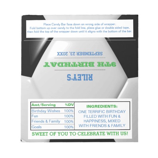 サッカー·グリーン·ブルー·パーティーがキャンディー·ラッパーに ノートパッド (正面)