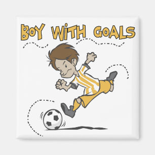 サッカー-ゴールのTシャツおよびギフトを持つ男の子 マグネット