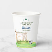 サッカー「サッカーで楽しくお祝いしよう」年齢フリーの誕生日 紙コップ (裏面)