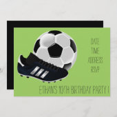 サッカー/サッカーをテーマにした男の子の誕生日パーティー 招待状 (正面/裏面)