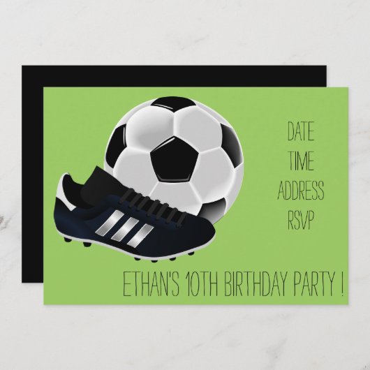 サッカー/サッカーをテーマにした男の子の誕生日パーティー 招待状 (正面/裏面)