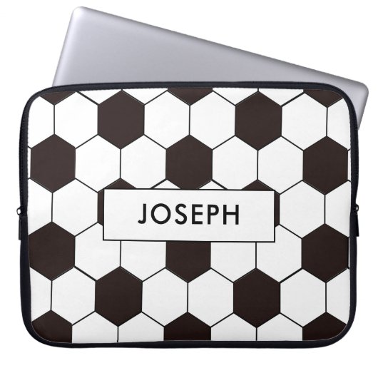 サッカー |サッカーパターンのカスタマイズ |独自の名前 ラップトップスリーブ (正面)