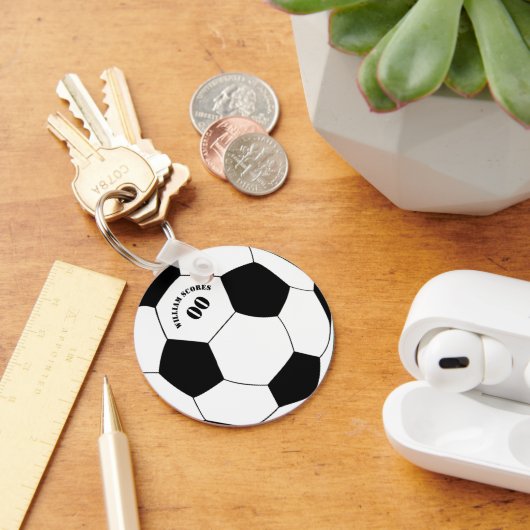 サッカー&サッカーボールのキーチェーン(名前と番号) キーホルダー (デスク)