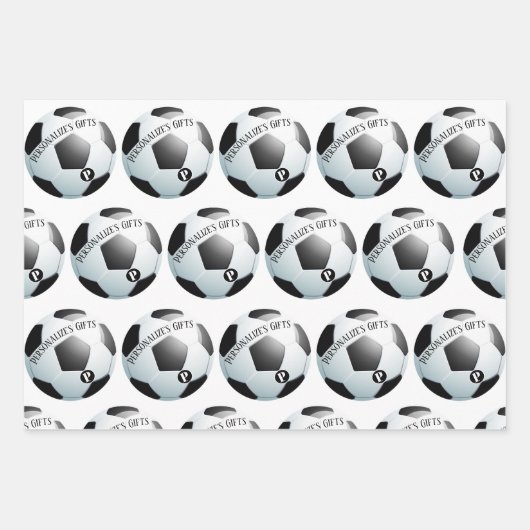 サッカー·サッカー·カスタムのモノグラム名 ラッピングペーパーシート (正面)