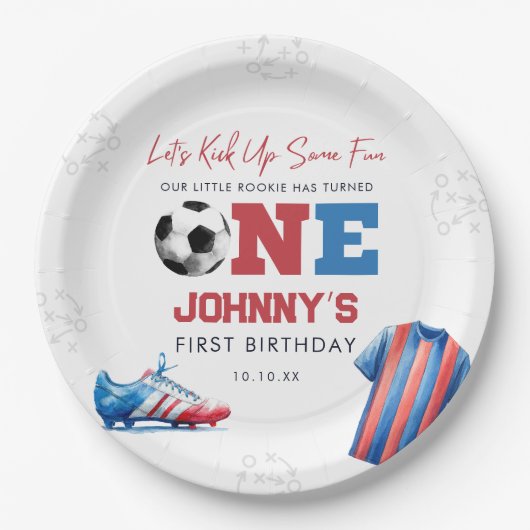 サッカー スポーツ 1歳 誕生日 ペーパープレート (正面)