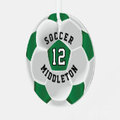 サッカー⚽ダークグリーンとホワイトボール メタルオーナメント (正面左)