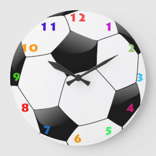 サッカー/ナンバーズ付きサッカカラフルーボール ラージ壁時計