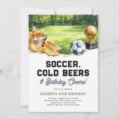 サッカー、ビール、乾杯 大人の誕生日 招待状 (正面)