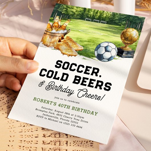 サッカー、ビール、乾杯 大人の誕生日 招待状