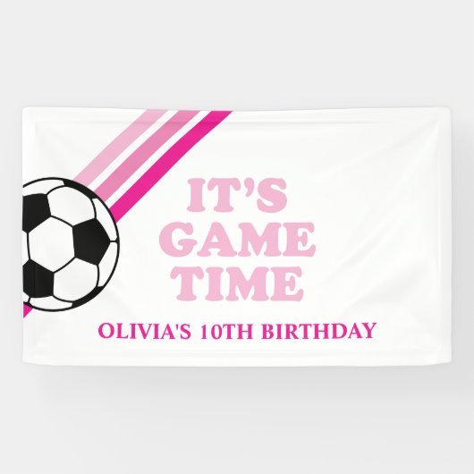 サッカー　ピンクストライプ　ゲームタイム　誕生日 横断幕 (横)
