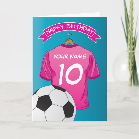 サッカー ピンク ガールズシャツ スポーツ 誕生日 カード (正面)