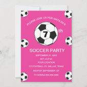 サッカー ピンク 7歳の誕生日パーティー 女の子 スポーツ 招待状 (正面)
