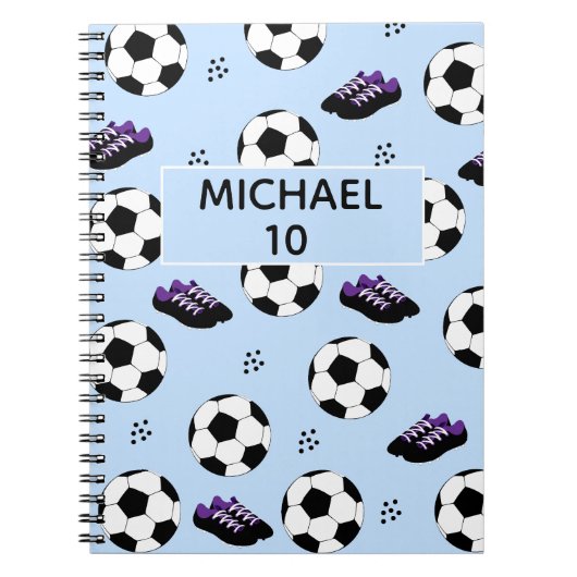 サッカー フットボール 名前と番号 青 ノートブック (正面)