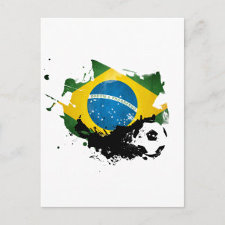 サッカー/ブラジル国旗の上の絵画サッカー ポストカード