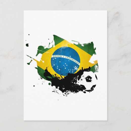サッカー/ブラジル国旗の上の絵画サッカー ポストカード (正面)