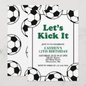 サッカー ブラック グリーン 誕生日 招待状 (正面/裏面)