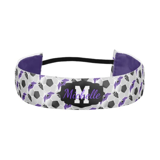 サッカー⚽ブラック、パープル、ホワイト アスレチックヘッドバンド (正面)