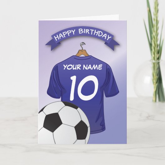 サッカー ブルーのシャツのカスタム スポーツの誕生日 カード (正面)