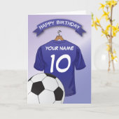 サッカー ブルーのシャツのカスタム スポーツの誕生日 カード (黄色い花)
