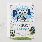サッカー プールパーティー 誕生日招待状 テンプレート (正面)