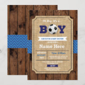 サッカー ベイビー シャワー 男の子 青い木 サッカー 招待状 (正面/裏面)