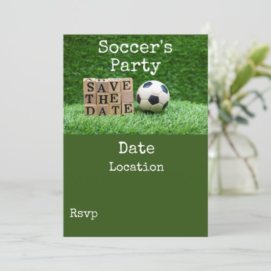 サッカー，ボールを緑にして日付を救うパーティー  招待状 (スタンド正面)