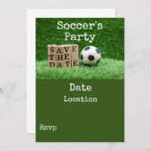 サッカー,ボールを緑にして日付を救うパーティー  招待状 (正面/裏面)