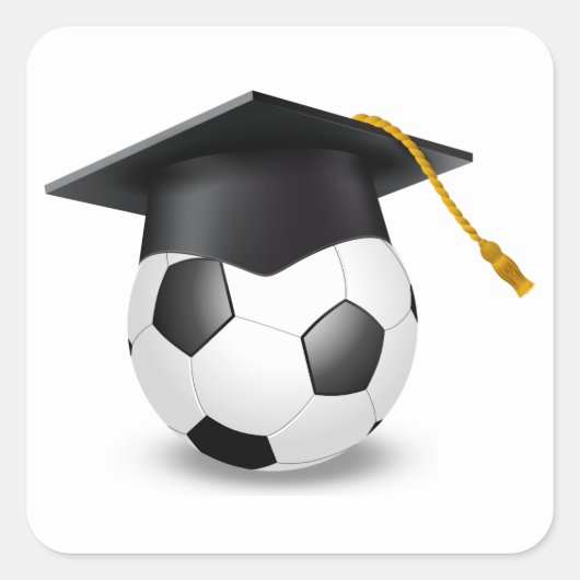 サッカー ボール上の卒業式 学位帽 スクエアシール (正面)