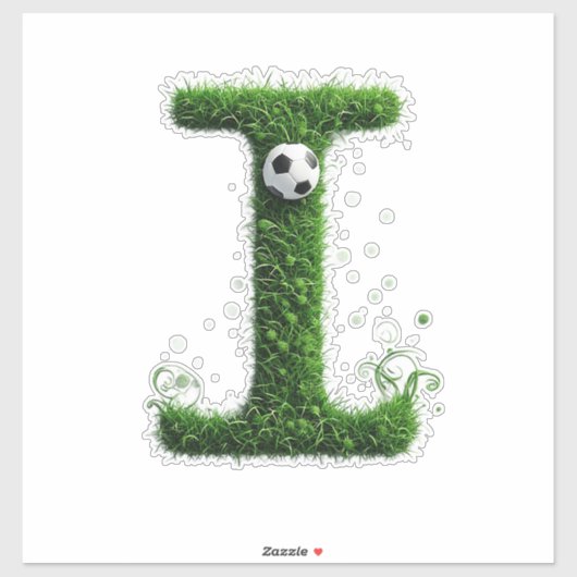 サッカー ボール付きの緑の草の文字 I シール (シート)