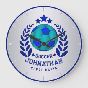 サッカー ボール クレスト ブルー スポーツ ファン ギフト ラージ壁時計